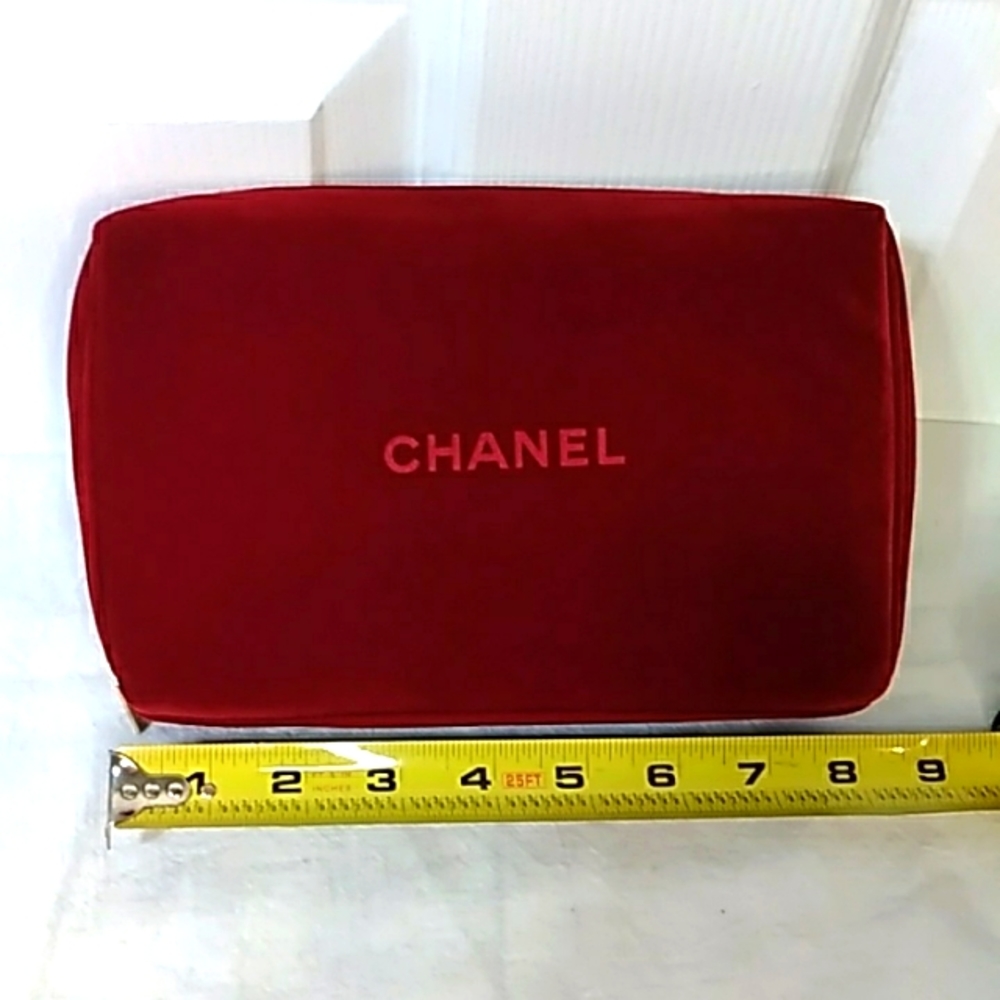 Chanel red velvet with gold zip around make-up case. EXCELLENT condition.